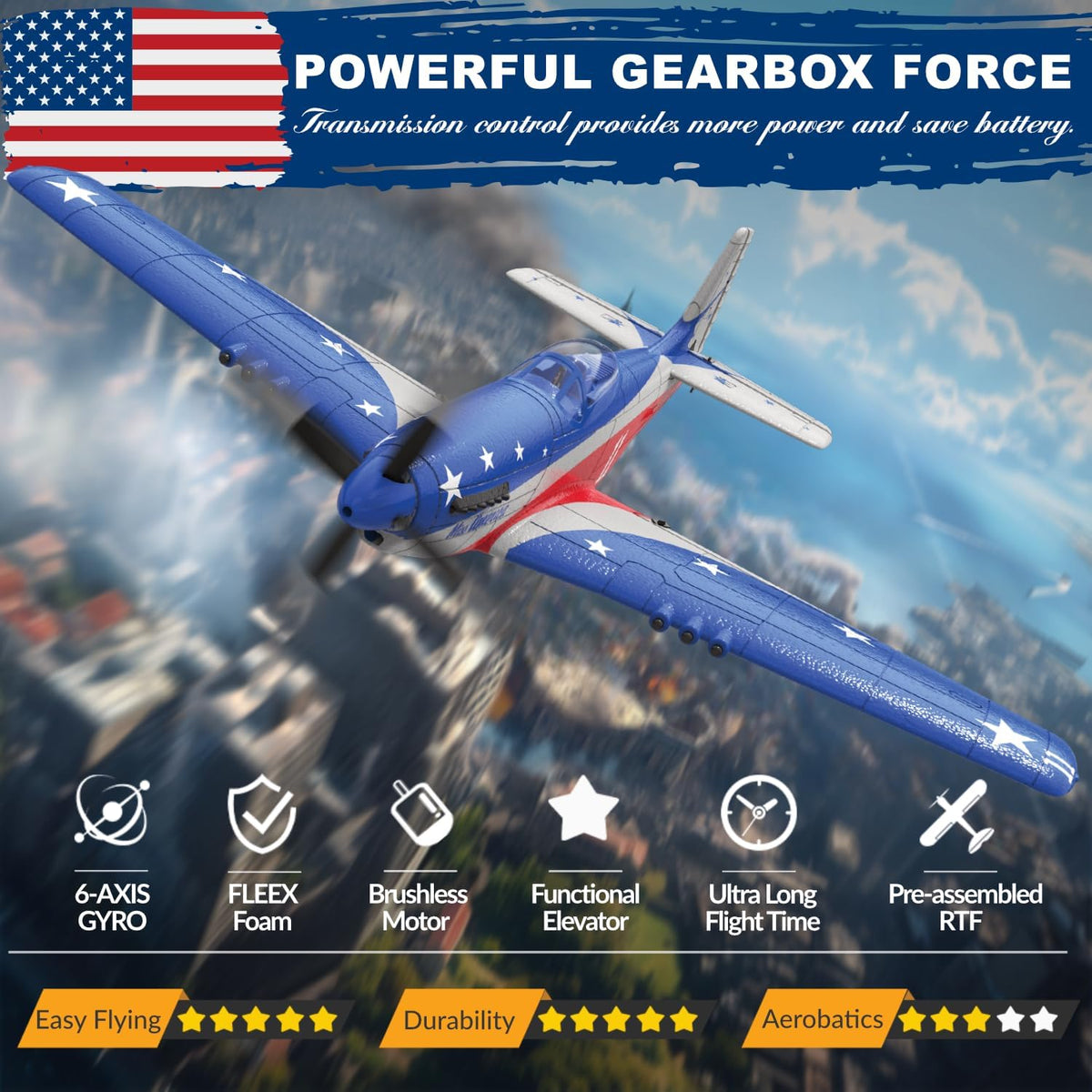 LEAMBE 4 Channel RC Plane, Ready to Fly Aerobatic Aircraft - Blue / Large - image 2