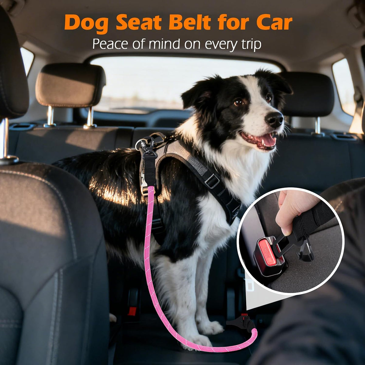Dog Seat Belt for Car, Durable Rope Dog Car Harness for Vehicle – Essentials for Dogs - Pink / 1 Pack - image 3