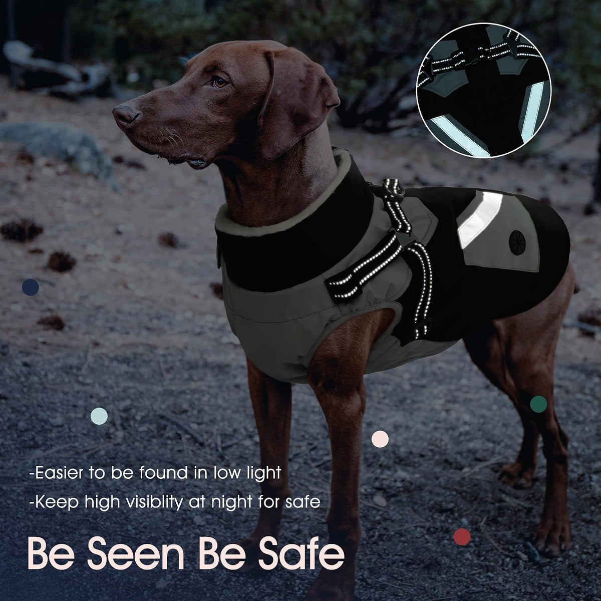 Dog Winter Coat with Harness Built in - Large(Chest:24.4 in) / Black - image 4
