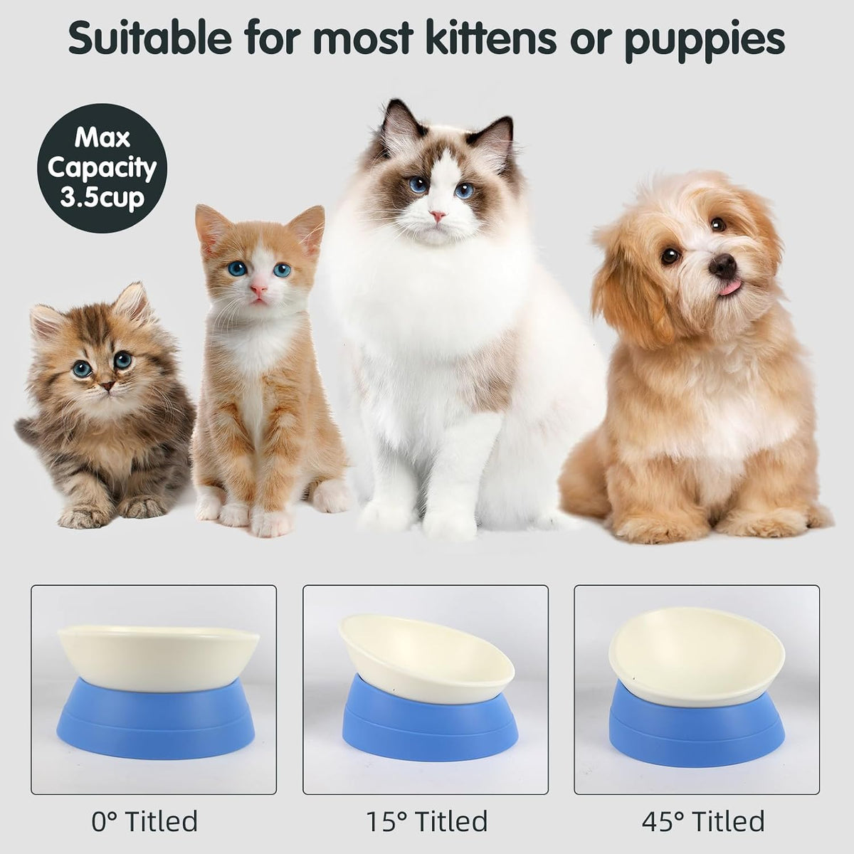 Bulldog Bowl Anti-Slip Dog Cat Dish Detachable Rubber Dog Bowl Pet - Blue / 3.5 Cup ( Medium/Large Dog ) - image 3