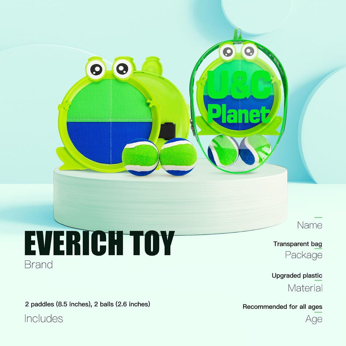 EVERICH TOY Toss and Catch Ball Game Set - Dark Blue Green-a / 2 Paddles 2 Balls - image 2