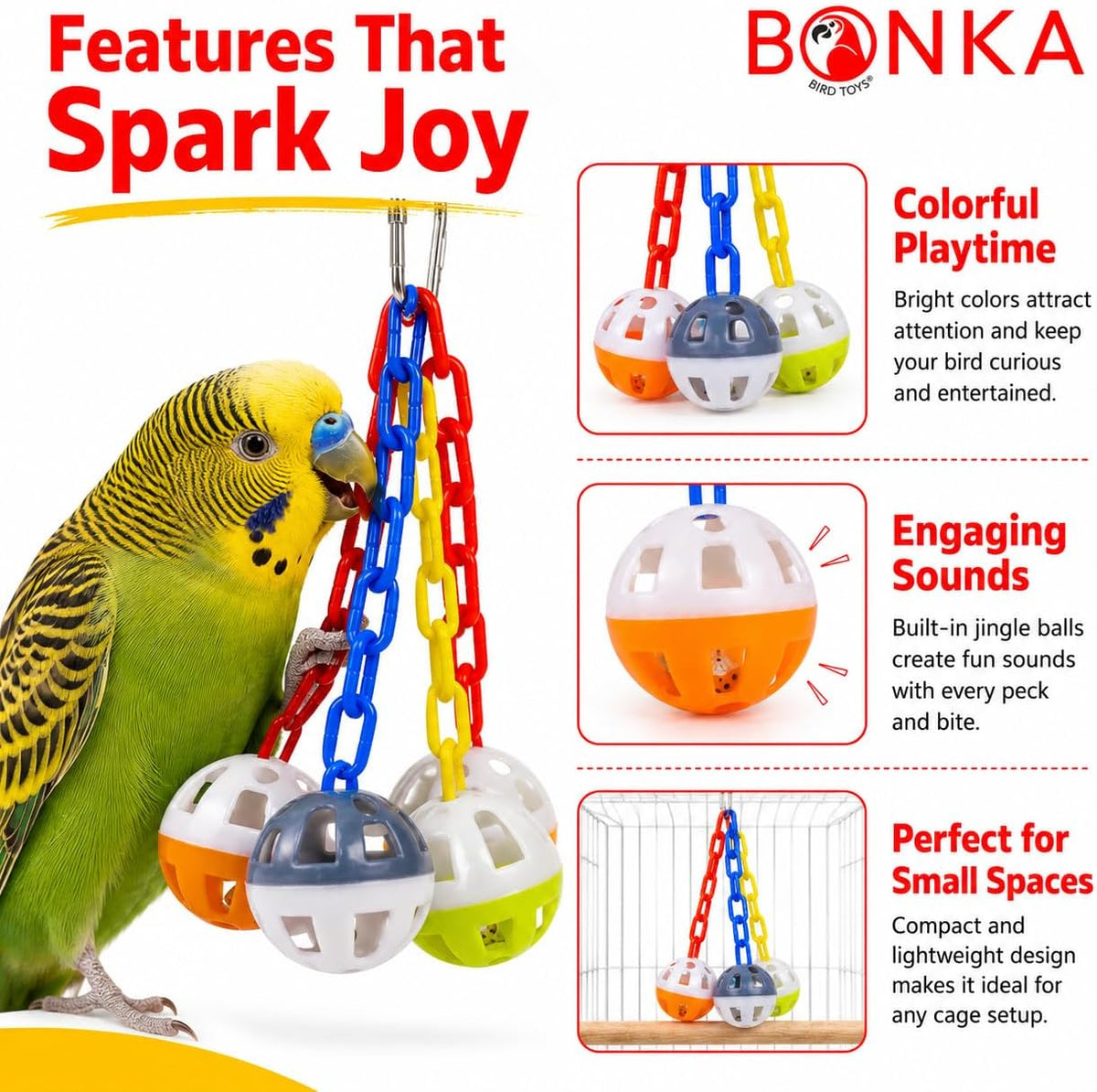 Bonka Bird Toys 1467 Ball Clanger Plastic Colorful Noisy Rattle - image 2