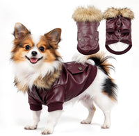 LESYPET Dog Leather Jacket for Small Dogs - Medium / Wine Red