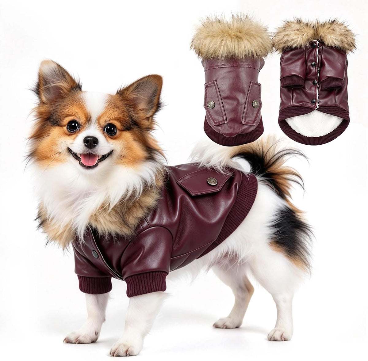 LESYPET Dog Leather Jacket for Small Dogs - Medium / Wine Red