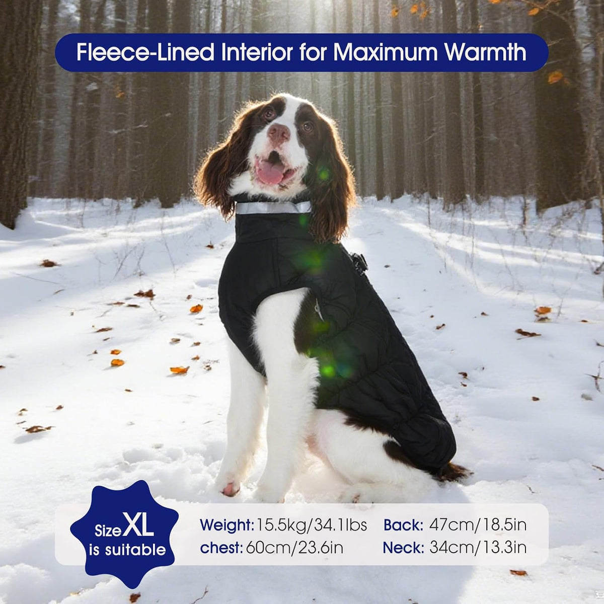 Dog Cold Weather Coats Reflective Dog Warm Jacket with Harness – Essentials for Dogs - Solid Black / XS(chest:14in) - image 2