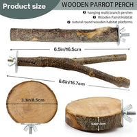 Natural Wood Bird Perches for Cage, Parrot Perch Stand & Platform, Bird Cage Accessories for Parakeets, Cockatiels, Conures, Lovebirds (Brown, Core Perch & Platform - 8PCS)