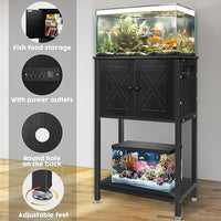 5-10 Gallon Fish Tank Stand, Heavy Duty Aquarium Stand with Cabinet & Power Outlets for Fish Tank Accessories Storage, Double Tank Stand 20.5" L* 11" W Tabletop, 220LBS Capacity Black