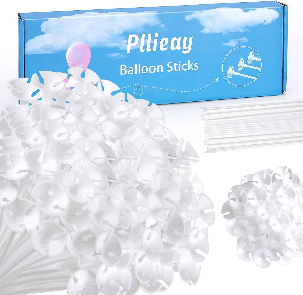 Pllieay 100 Pieces Balloon Sticks - 300pcs White Balloon Sticks