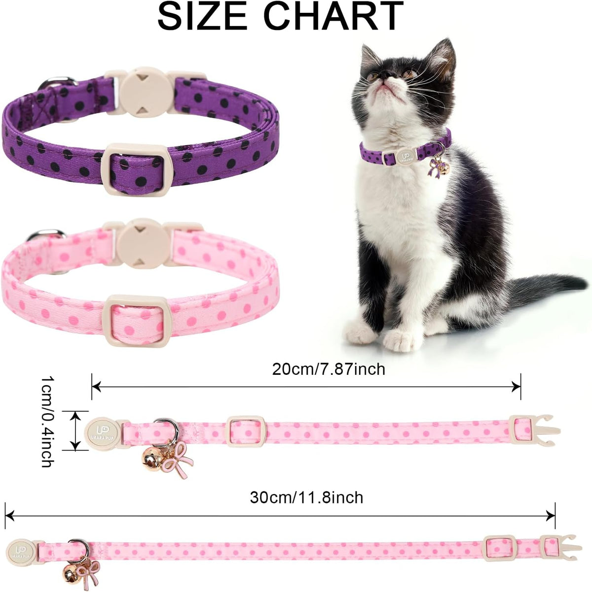 Halloween Cat Collar-2Pack Autumn Pumpkin Kitten Collars-Funny - Pink & Purple Black Polka - image 3