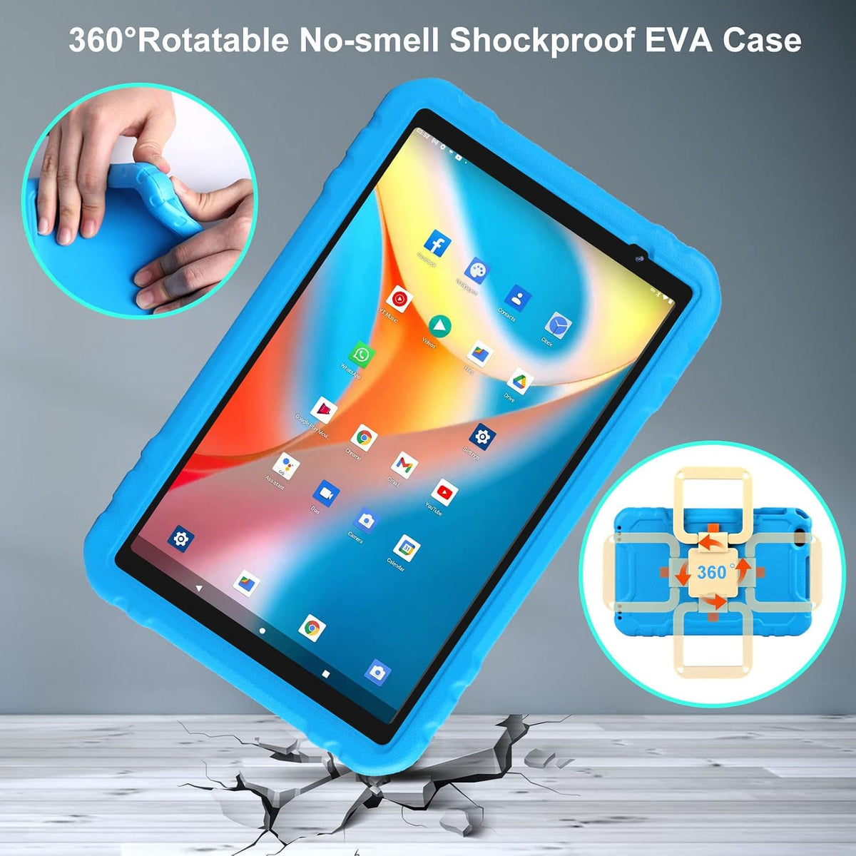 AOCWEI 10 inch kids tablet in cyan drop-proof EVA case with stand - view 6