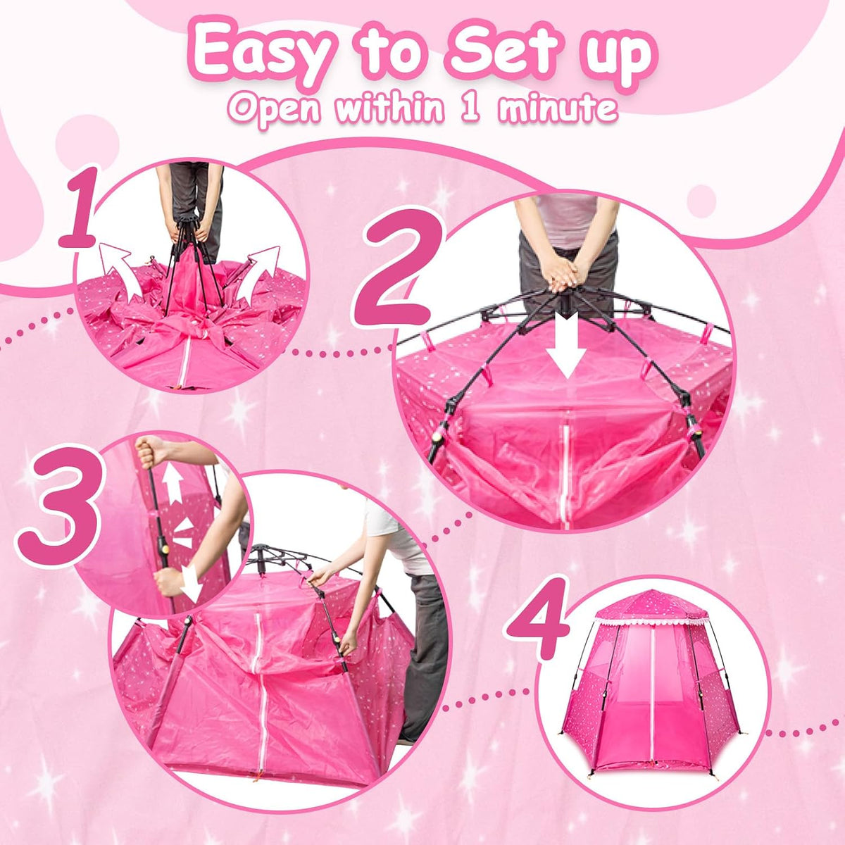 Funsland pink pop up princess play tent for girls with mesh sides - view 4