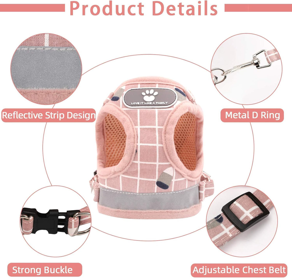 Cat Vest Harness and Leash Set - Pink-pattern / Small (Chest: 11"-13") - image 4