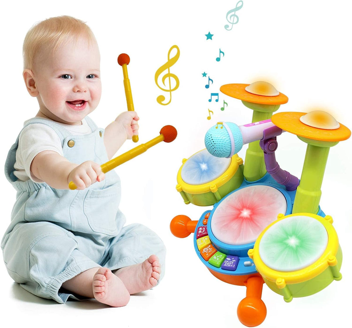 Drum Set for Toddlers, Kids Musical Instruments - Yellow - image 2