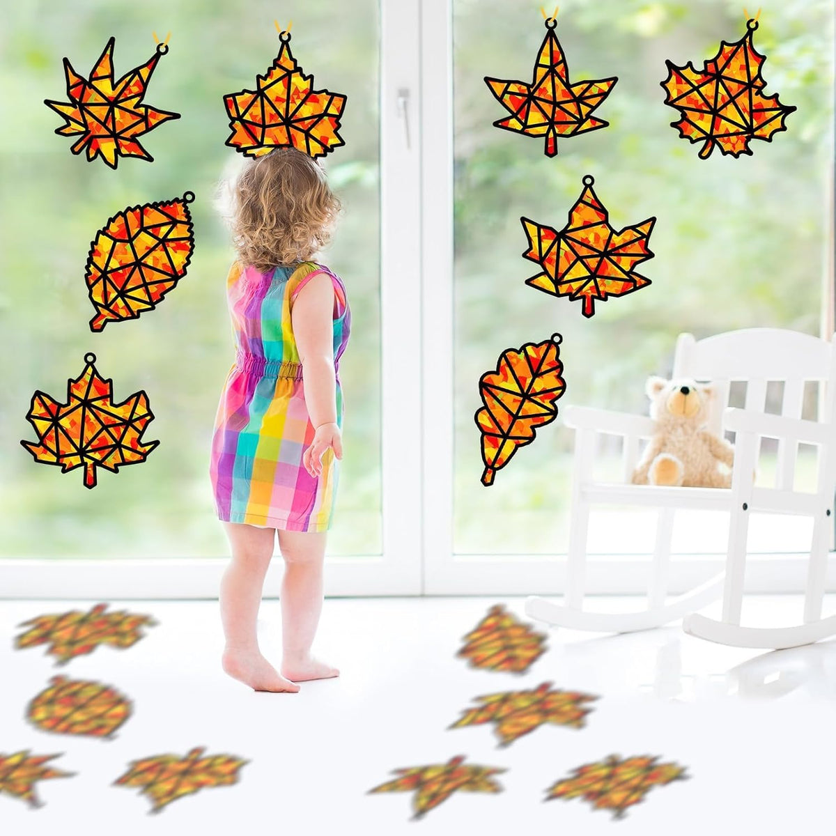 QOUBAI 32 Sets Halloween Bats Suncatchers Craft Kit DIY Window - Maple Leaf - image 4