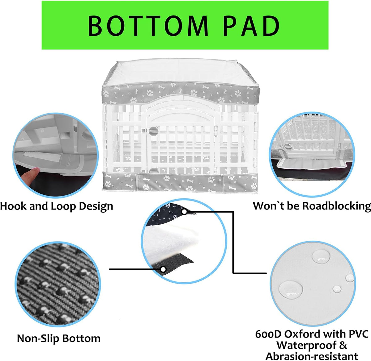 2 Pack Dog Playpen Cover and Bottom Pad Fits for 36 Inch 4 Panels Pet - Gray - image 4