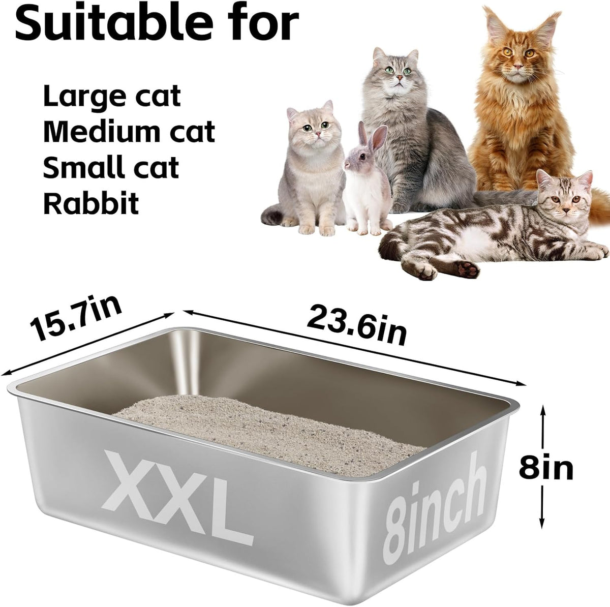 Stainless Steel Litter Box 2 Pack，Metal Litter Box - 2packs-XXL-8" H - image 2