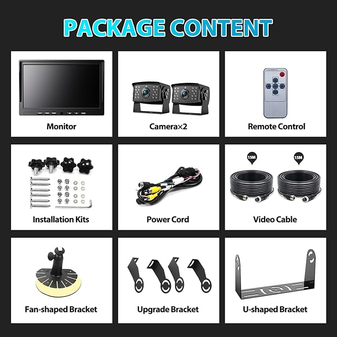 Fookoo Ⅱ HD Wired Backup Camera System Kit,10 inch Dual Split Screen Monitor with Recording IP69 Waterproof Front View Rear View Cameras Parking Lines for Truck/Semi-Trailer/Box Truck/RV(DY102)