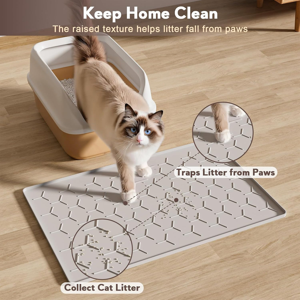Silicone Cat Litter Mat 34×22 inch, Easy to Clean, Gray – Daily Care for Cats - 24" X 16" / Grey - image 3