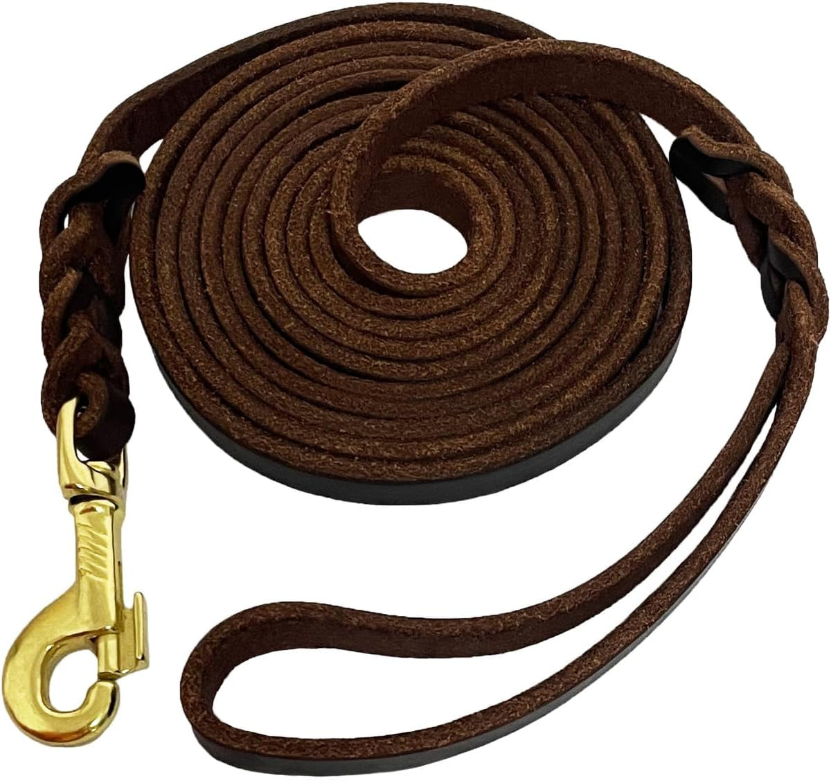 LWBMG Long Leather Dog Leash 10ft, Long Line Pet Leashes - 10ftx1/2'' / Brown