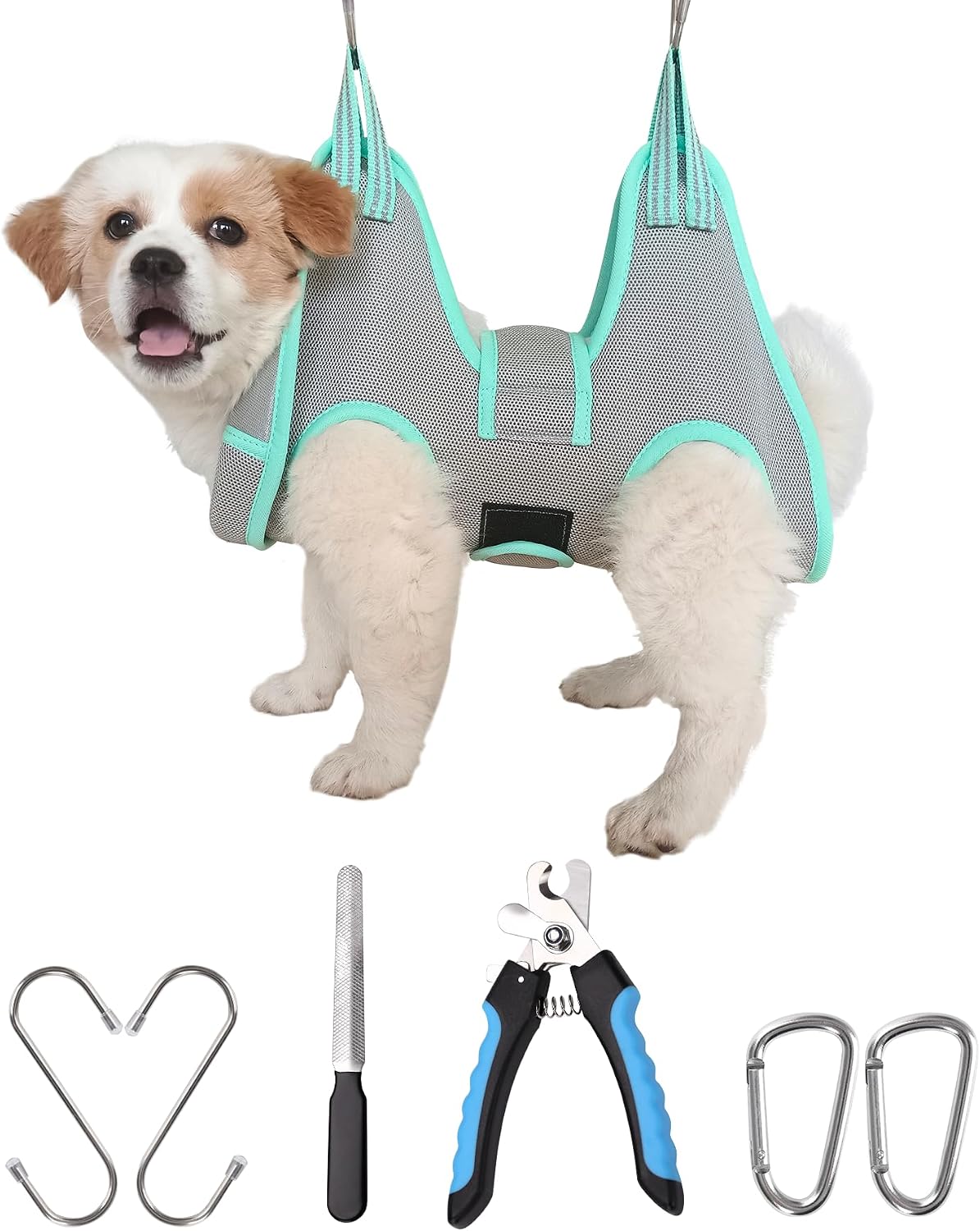 Dog Grooming Hammock Harness, Small Dog Groming Sling - XS (14 LB Max) Silver Grey 4.5-10in