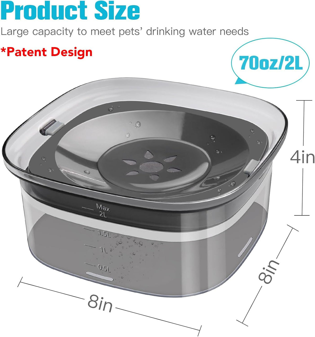 UPSKY 4L Dog Water Bowl No Spill Large Capacity Slow Drinking Water - 2 L / C-Black - image 2