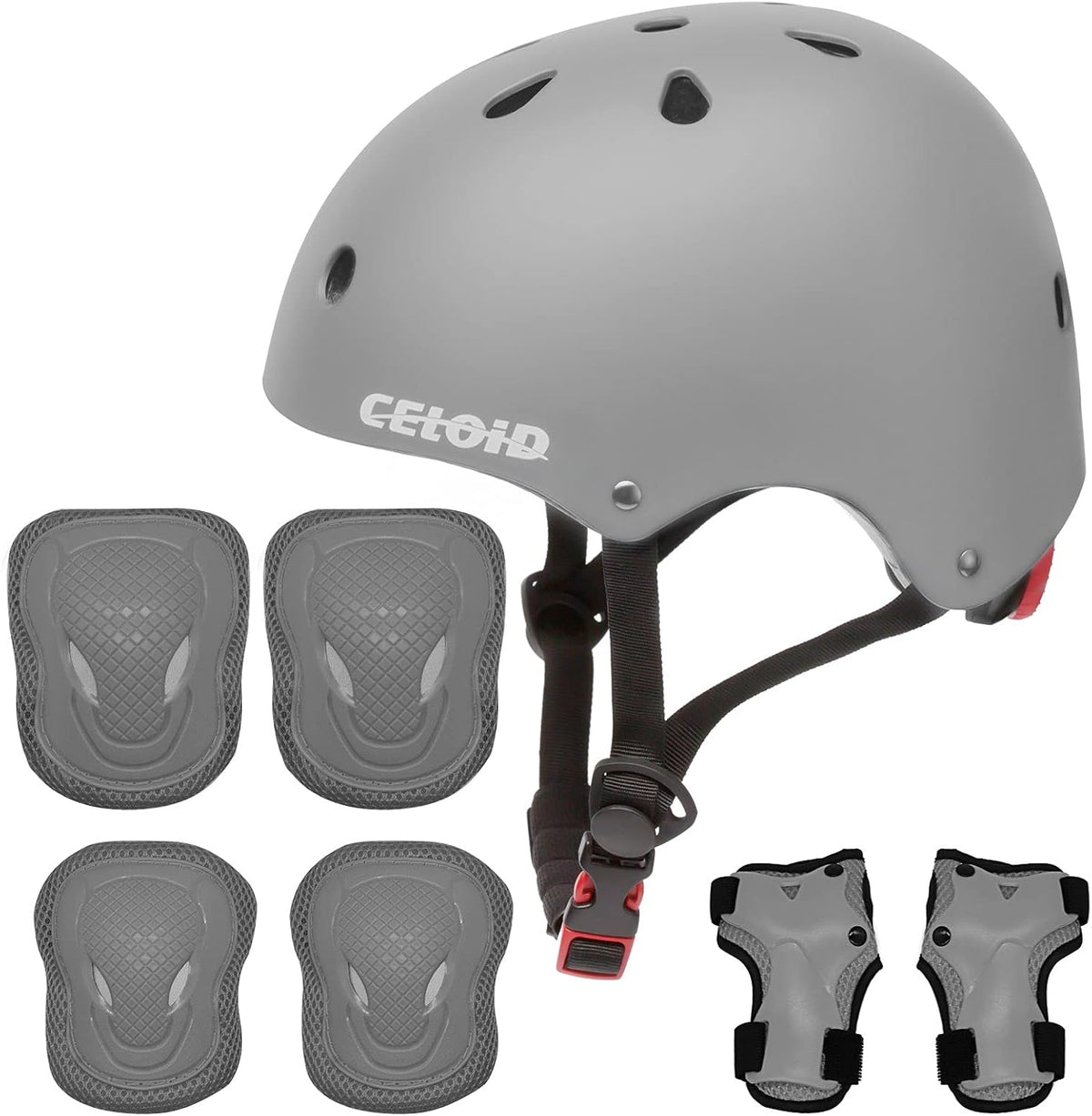 Kids Bike Skateboard Helmet Pad Set - S(18"-20.5"/ 2 -7years) / Grey