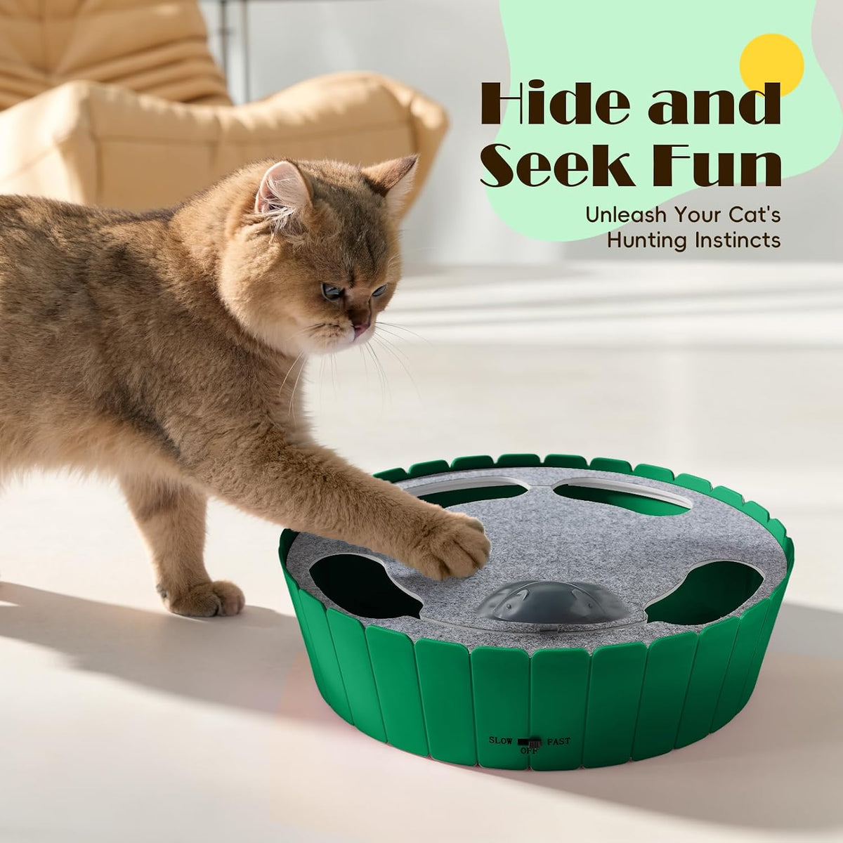 Pawaboo Interactive Cat Toy with Running Mouse - A-Green - image 2