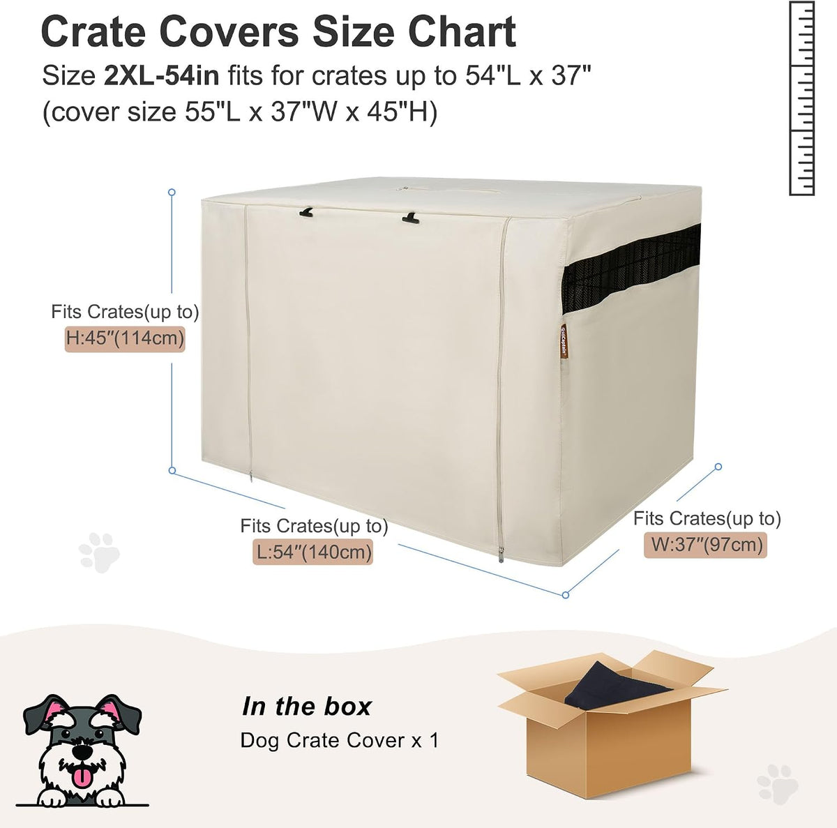 42-Inch Dog Crate Cover with Mesh, Waterproof Kennel Cover - 54.0"L x 37.0"W x 45.0"H / Beige - image 2