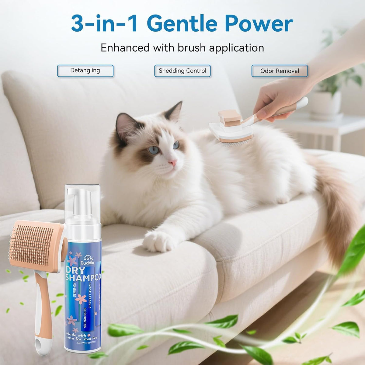 Waterless Cat Shampoo, No Rinse Foam Cat Bath - Dry Shampoo with Brush - image 2