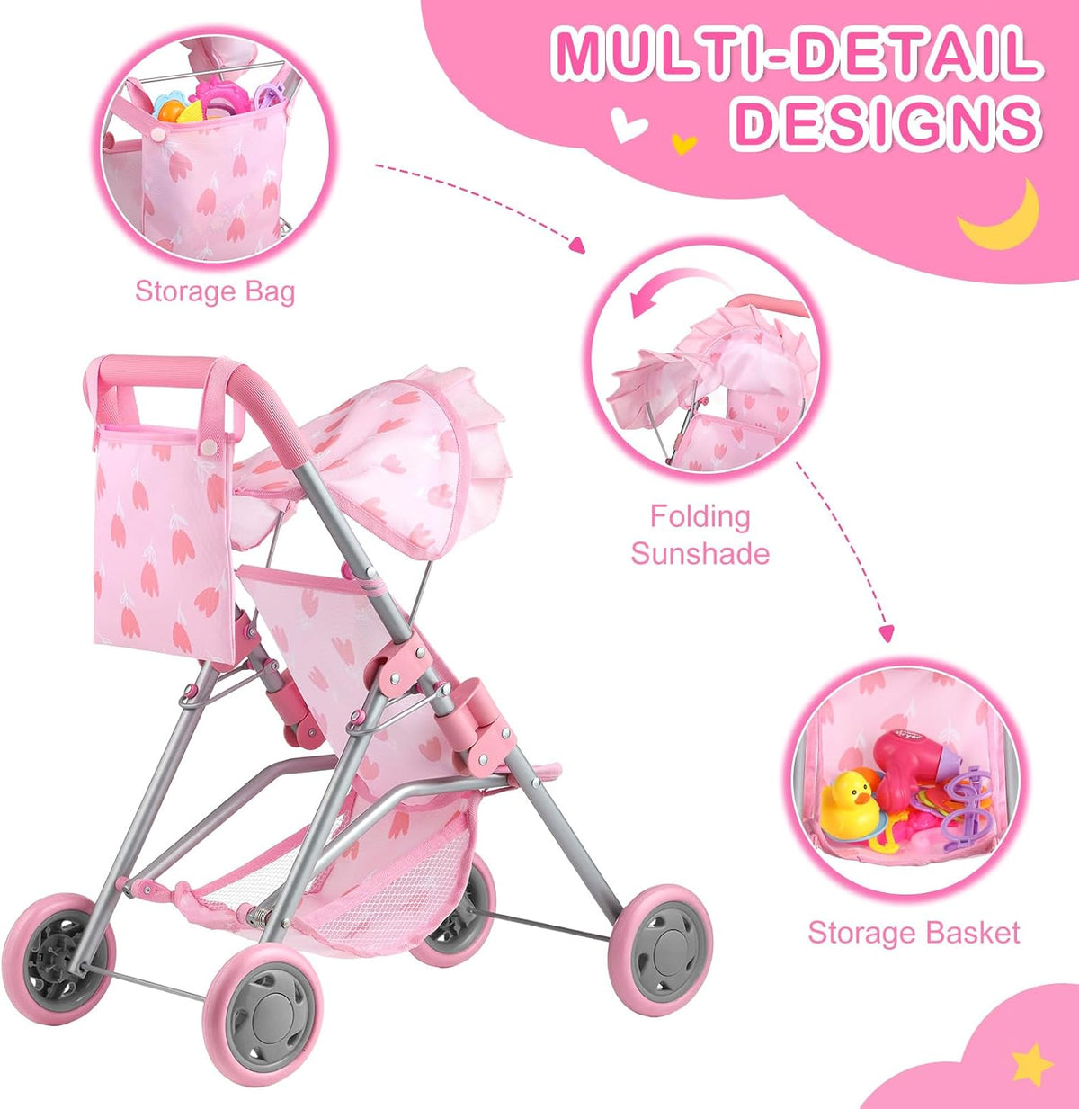 GAGAKU foldable baby doll stroller with 12 inch doll and care accessories - view 10