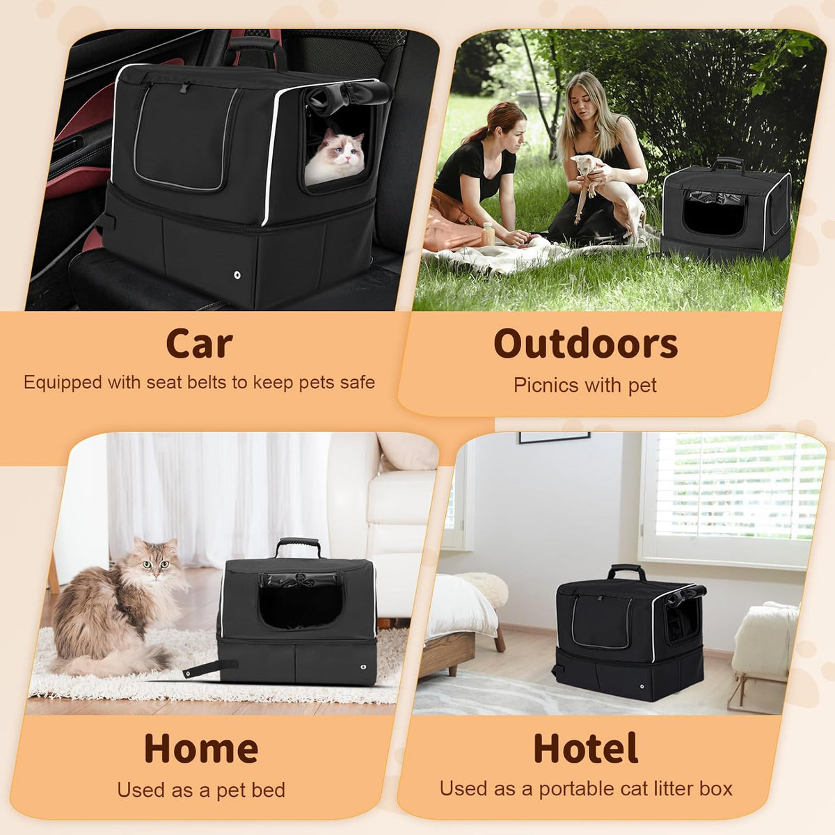 Cat Enclosed Travel Litter Box Kit with Lid Odorless Dustless - Large / L-Black - image 4