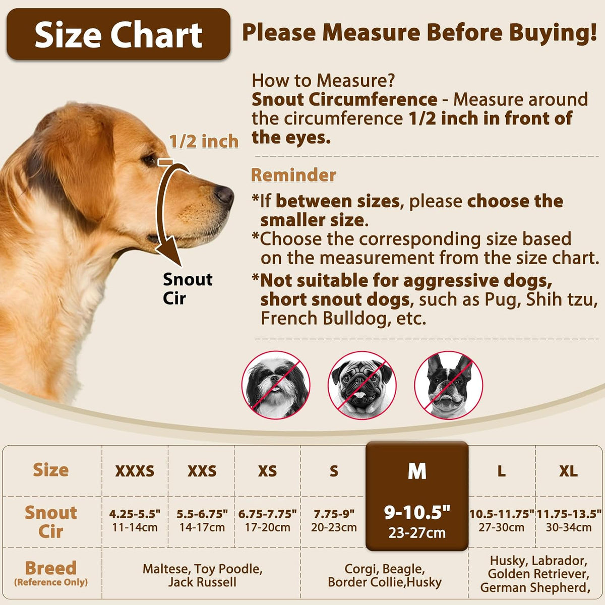 Crazy Felix Dog Muzzle Anti Eating for Small Medium Large Dogs - Beige / M - image 2