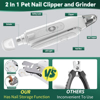 2-in-1 Cat & Dog Nail Clippers with Grinder and Dual LED Lights – Essentials for Dogs - White 2 - image 2