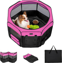 PETSFIT Portable Dog Playpen 36", Removable Waterproof Mat - Pink / Small (29.5"x29.5"x16.5")