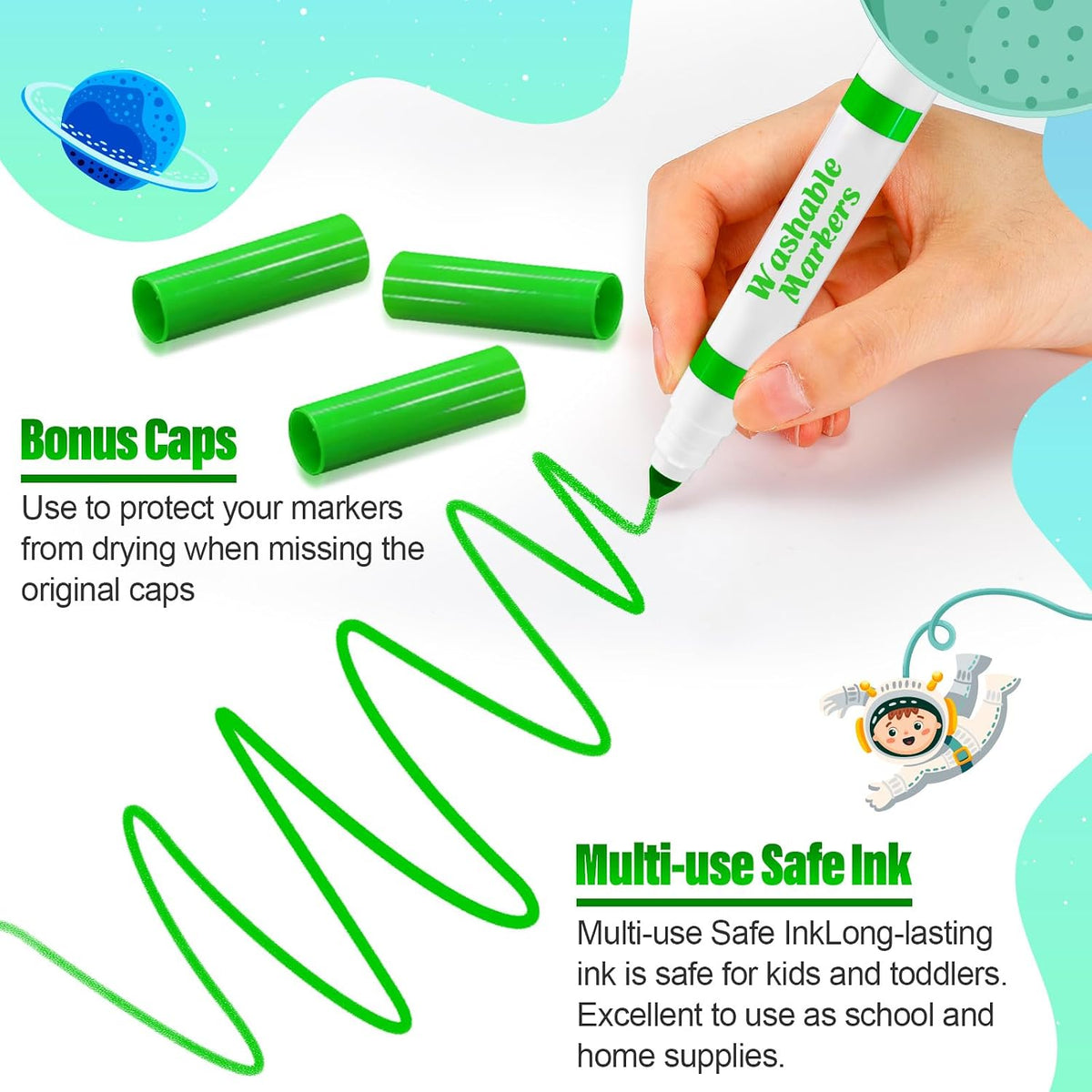 Janlaugh washable markers bulk pack of 24 broad line markers with conical tips - view 29