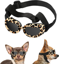 Lewondr Small Dog Sunglasses UV Protection Heart Shape Dogs Goggles - Black Brown Leopard / Solid