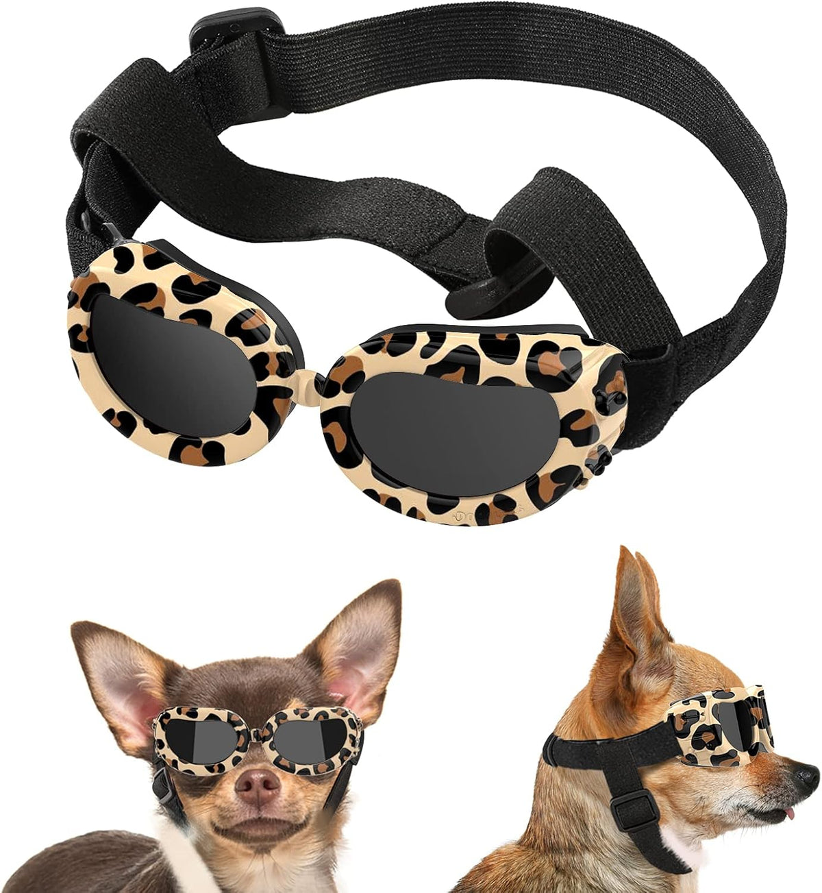 Lewondr Small Dog Sunglasses UV Protection Heart Shape Dogs Goggles - Black Brown Leopard / Solid