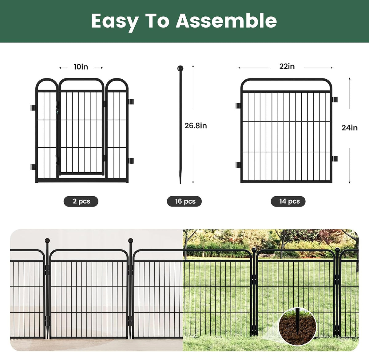 Gardner Pet Dog Playpens, 24" H 16 Panels Dog Pen Outdoor/Indoor Dog Fence Exercise Pen for Small - Black / 16 / 24"H - image 2