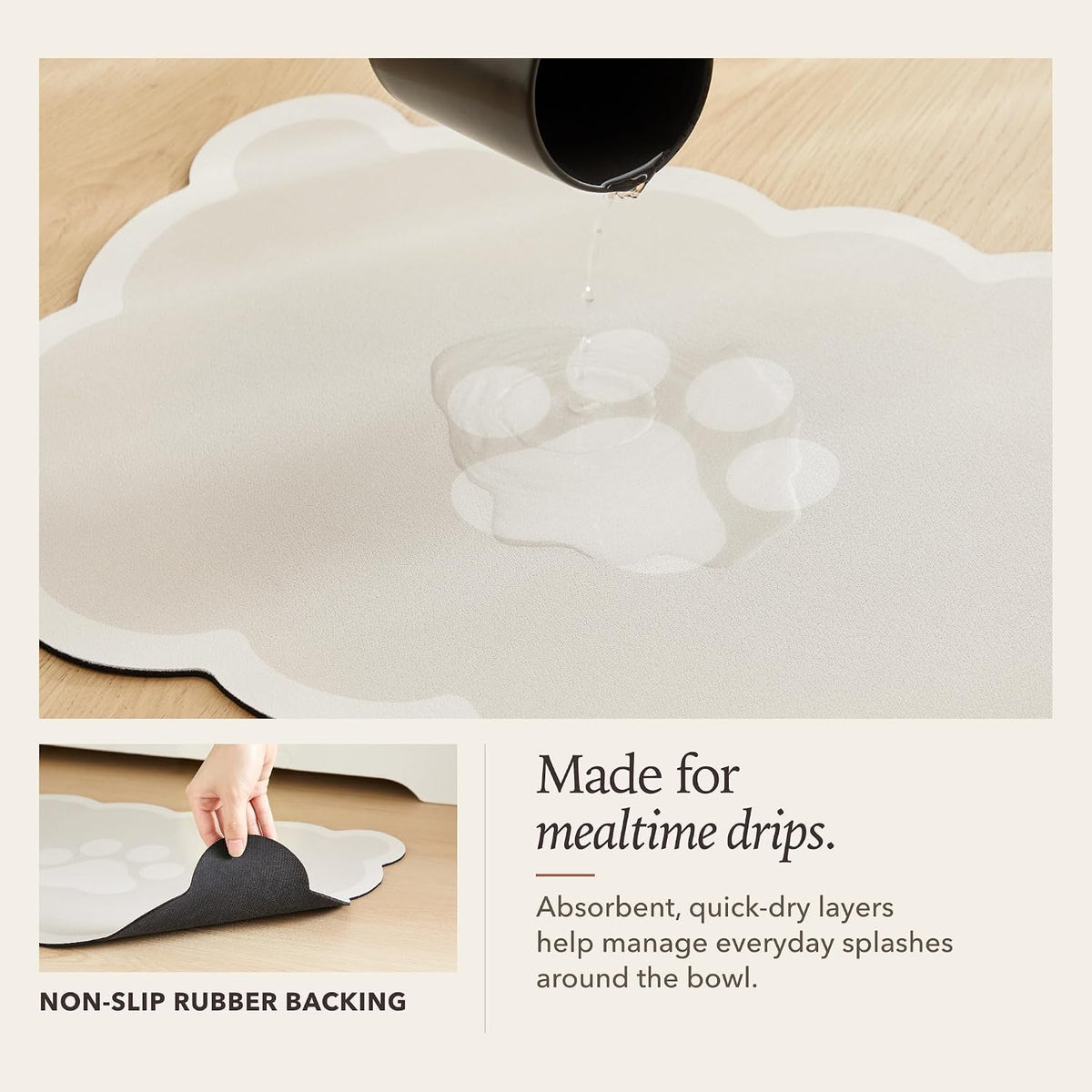 Scalloped Dog Feeding Mat, Beige White, 14" X 19” – Essentials for Dogs - Khaki / 19"L x 14"W - image 3
