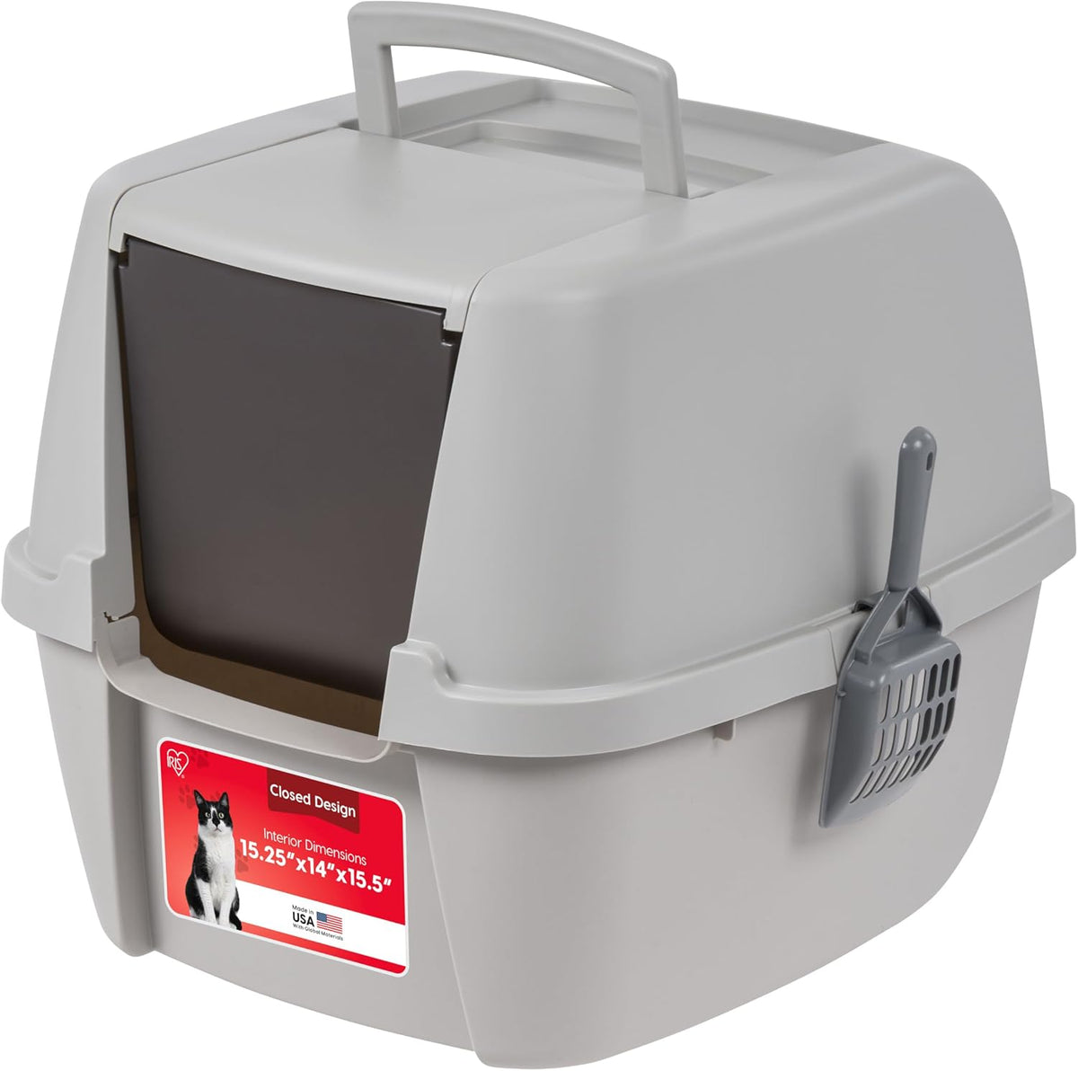 IRIS USA Large Front Door Cat Litter Box, Walk-in Entry - Jumbo Enclosed / Gray
