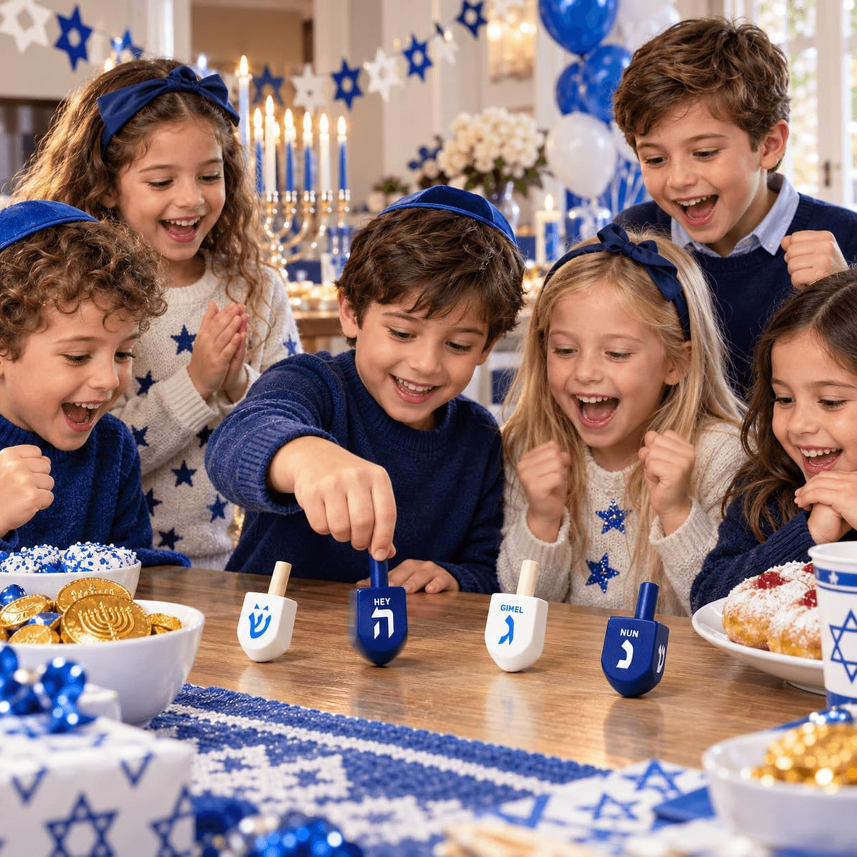 The Dreidel Company Bulk Solid Blue & White Wooden Hanukkah Dreidels - 50-Pack - image 3