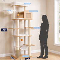 Hey-brother Wooden Cat Tree Tower with Rattan Condo - 21.7" x 15.8" x 73" / White Oak - image 2