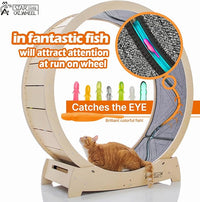 Star Cat Wheel, Cat Treadmill, Exercise Wheel for Running, Spinning, Scratching, and Climbing for Indoor Cats, Premium Birch Wood, Eco-Friendly, Moving Fish, Wide Running Track, 41.7 inch L Size