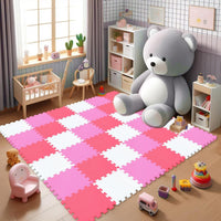 qqpp EVA Rubber 18 Tiles Interlocking Puzzle Foam Floor Mats - 18 Tiles / 3 White, Pink, Red - image 3