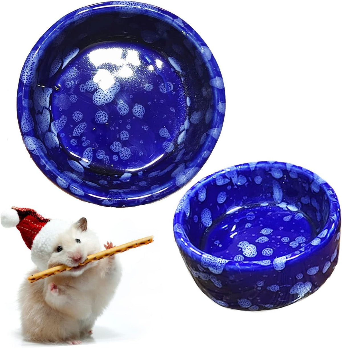 2 Pcs Hamster Food Bowl Guinea Pig Ceramic Water Bowl Small Animal - Navy / 2Pcs:S