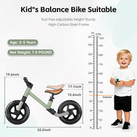 Toddler Balance Bike for 3-5 Year Old 12” No Pedal Training Bike Toys - Bk271-green - image 2