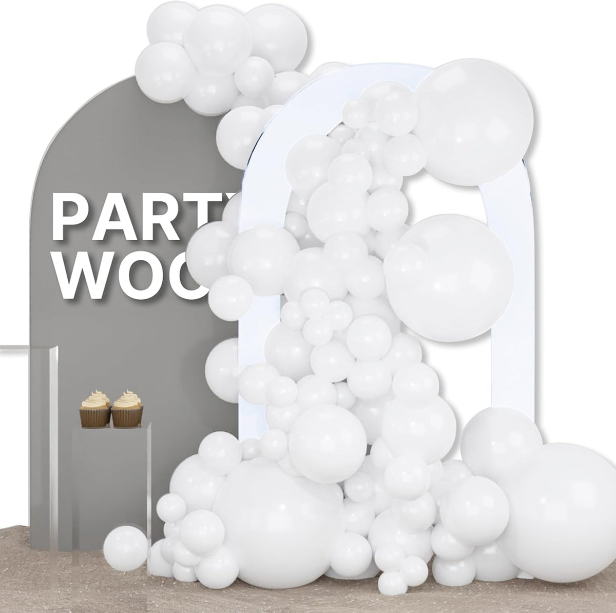 PartyWoo White Balloons 155pcs Matte White Latex Balloons Different - White-3051 / 5/10/12/18 inch
