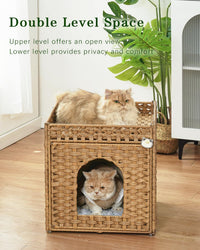 Cat Beds Indoor Kitten House, PE Rattan Cat Cave - Natural / Rectangle-XL - image 2