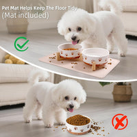 Ceramic Dog Bowls, 3.5 Cups Dog Food and Water Bowl Set for Medium Dogs with Wooden Stand - 1.7 Cups - image 3