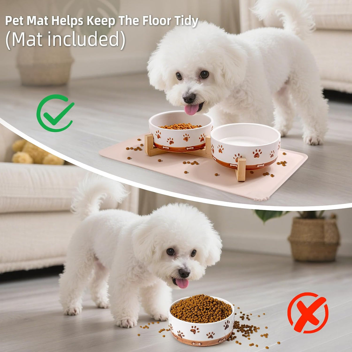 Ceramic Dog Bowls, 3.5 Cups Dog Food and Water Bowl Set for Medium Dogs with Wooden Stand - 1.7 Cups - image 3